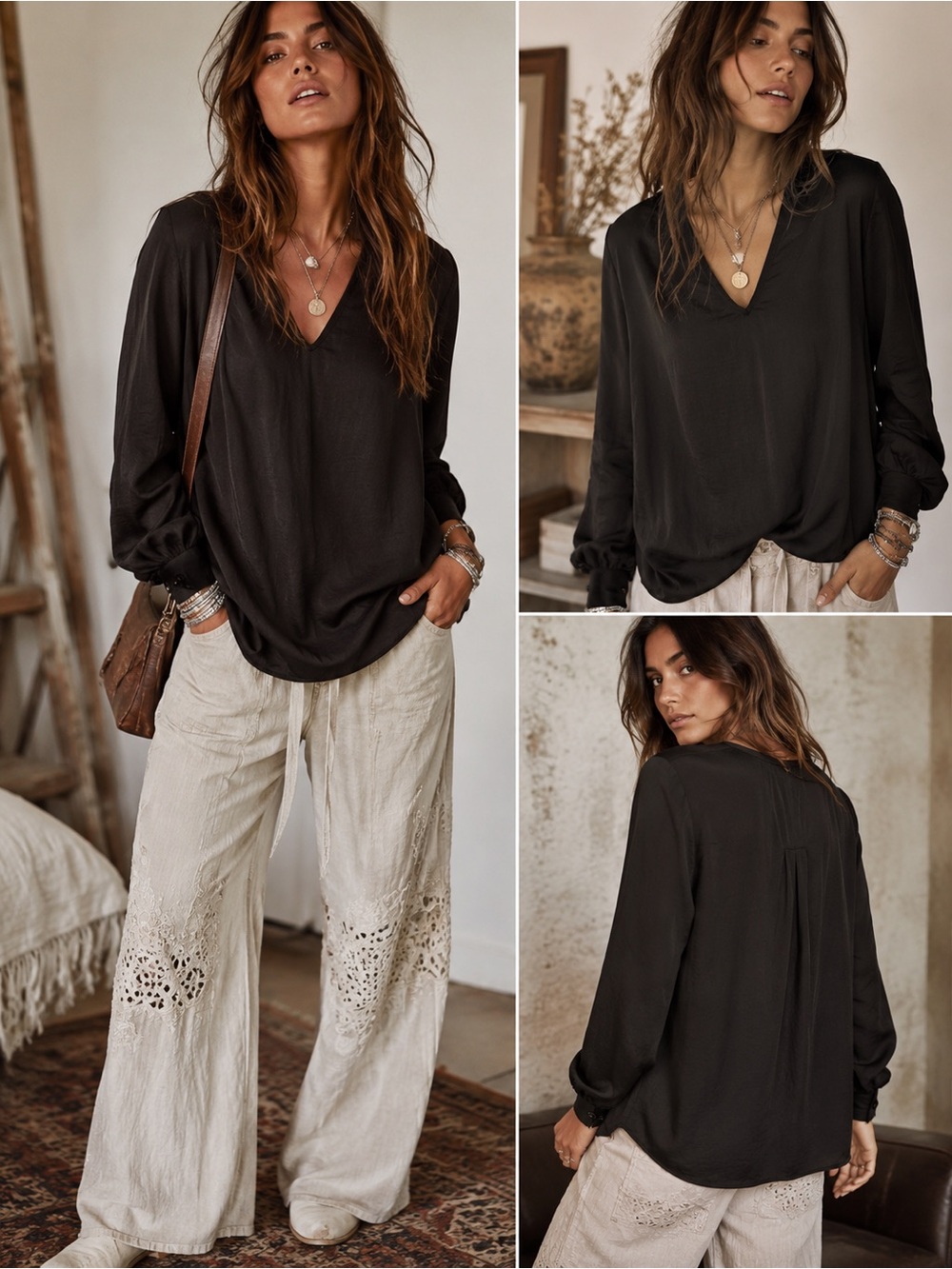 Cabi Black Satin V Neck Minimalist S Blouse  Quiet Luxury Scandinavian Minimal